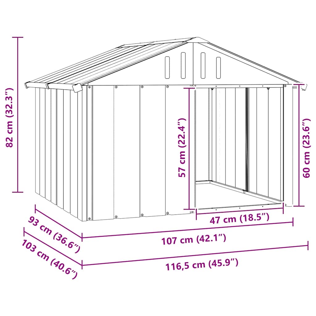 Hundehütte Grau 116,5x103x81,5 cm Verzinkter Stahl