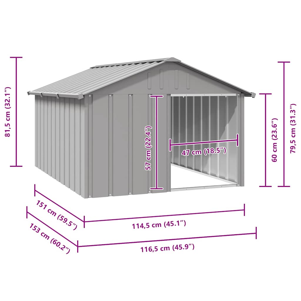 Hundehütte Grau 116,5x153x81,5 cm Verzinkter Stahl