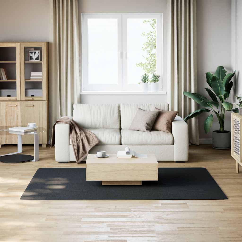 Washable Fluffy Low Pile Rug 160x230 Non-Slip Black