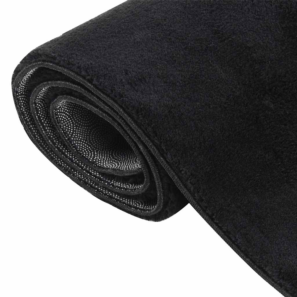 Washable Fluffy Low Pile Rug 160x230 Non-Slip Black