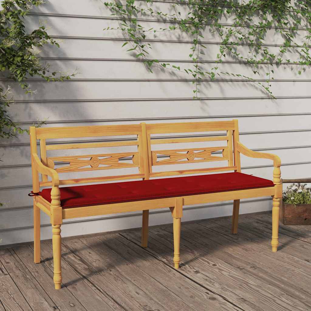 Batavia-Bank mit Rotem Kissen 150 cm Massivholz Teak