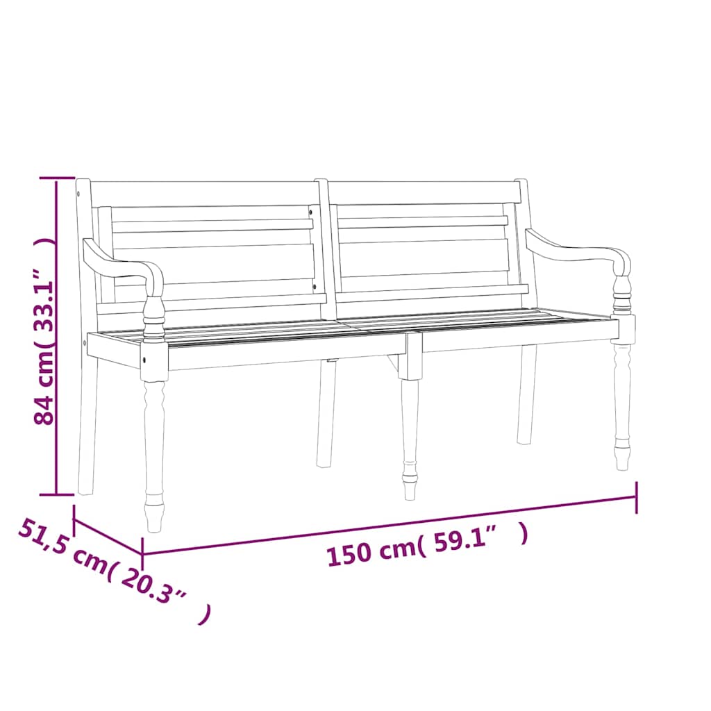 Batavia-Bank mit Hellgrünem Kissen 150 cm Massivholz Teak