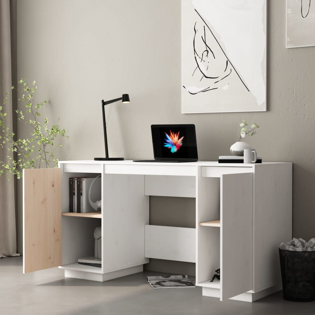 Bureau blanc 140x50x75 cm pin massif
