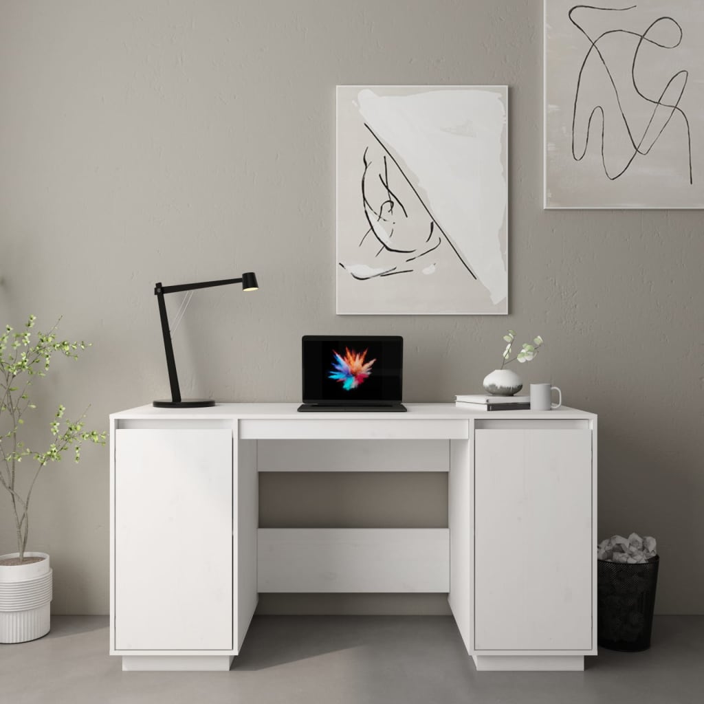 Bureau blanc 140x50x75 cm pin massif