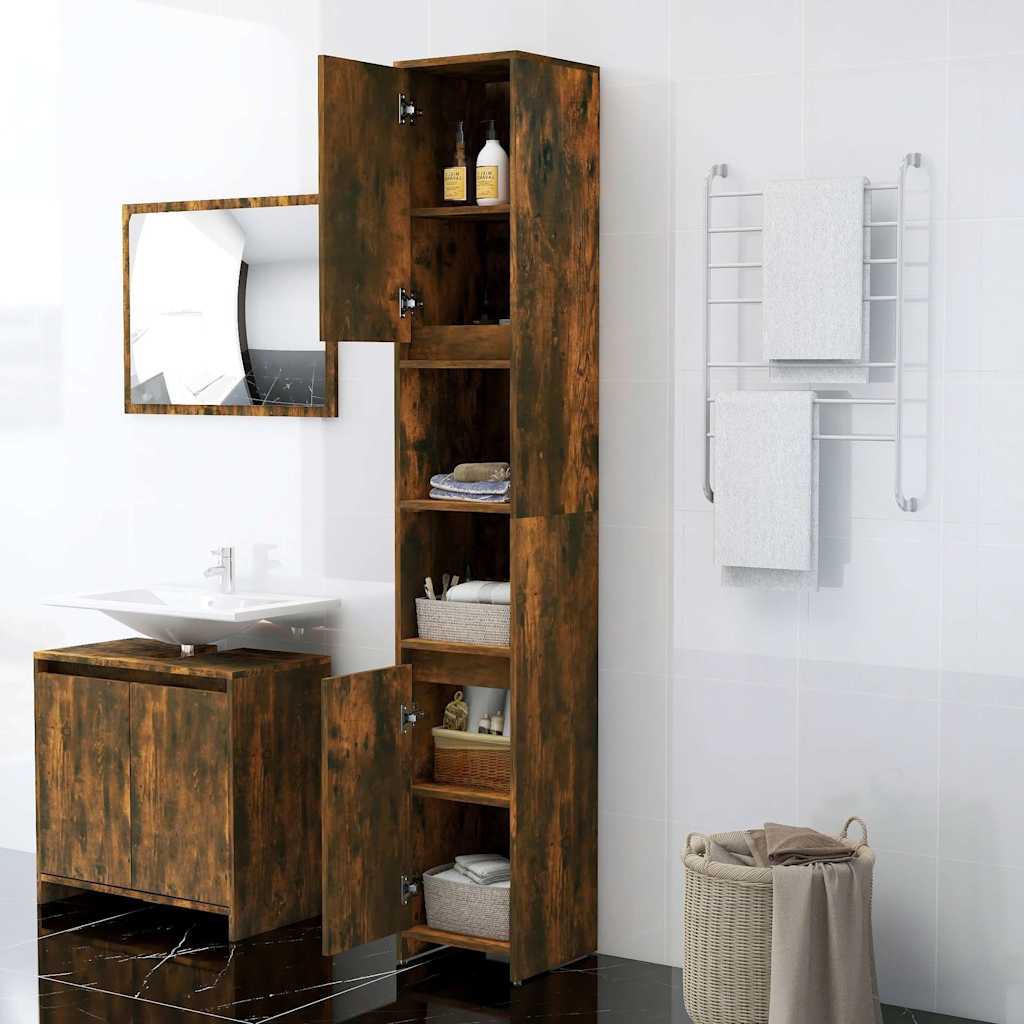 Badezimmerschrank Räuchereiche 30x30x183,5 cm Holzwerkstoff