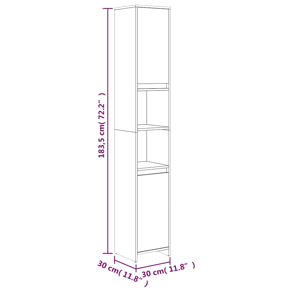 Badezimmerschrank Grau Sonoma 30x30x183,5 cm Holzwerkstoff