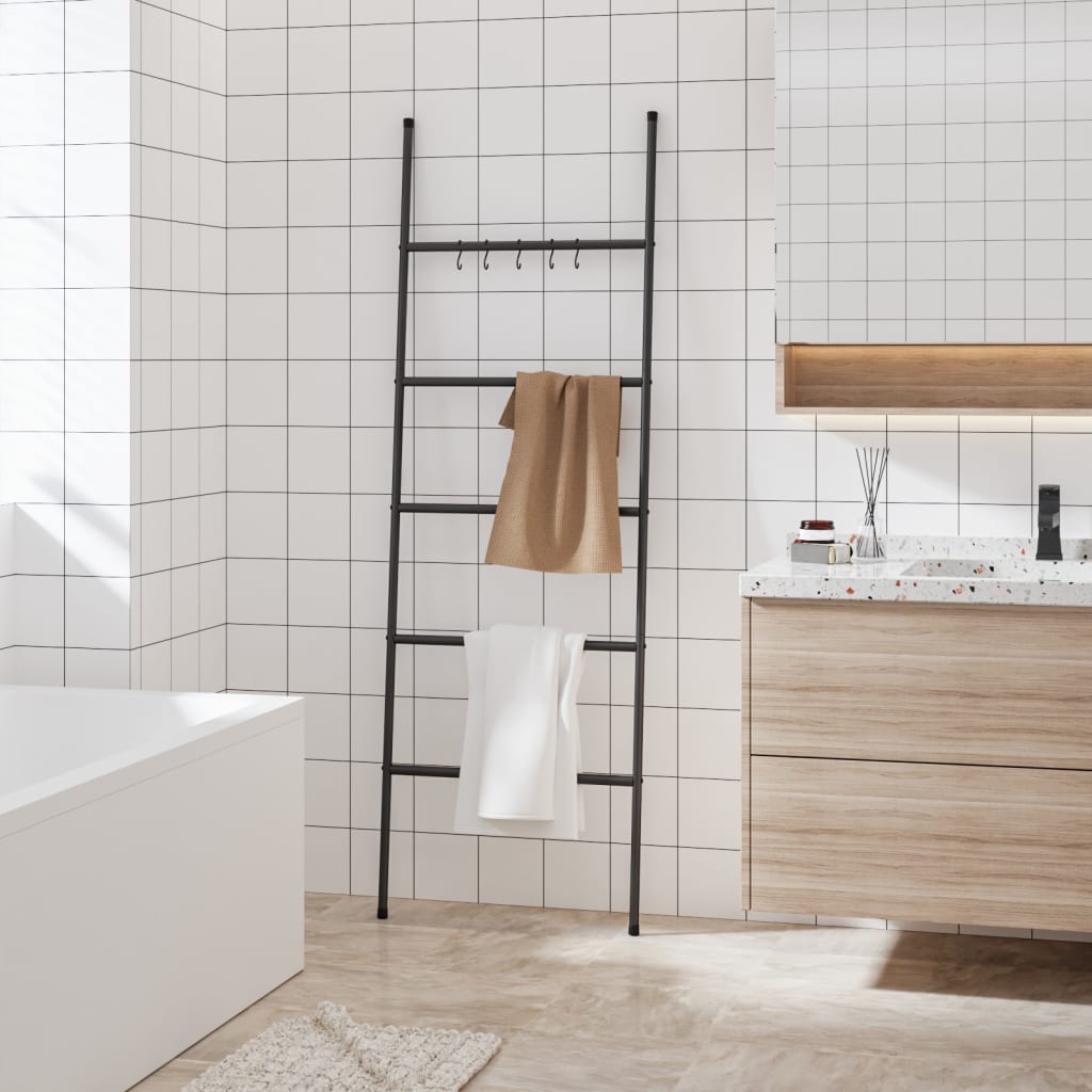 Towel Holder Ladder with 5 Tiers Black 58x175 cm Iron