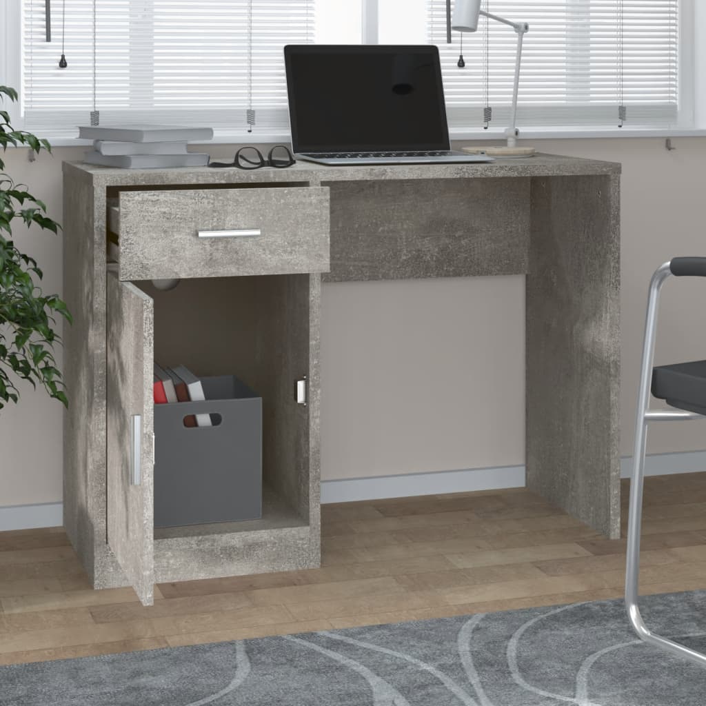 Desk with Storage Concrete Grey 100x40x73 cm Engineered Wood