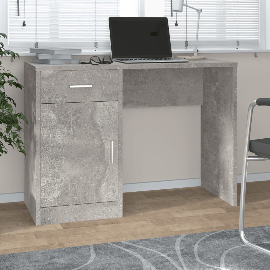 Desk with Storage Concrete Grey 100x40x73 cm Engineered Wood