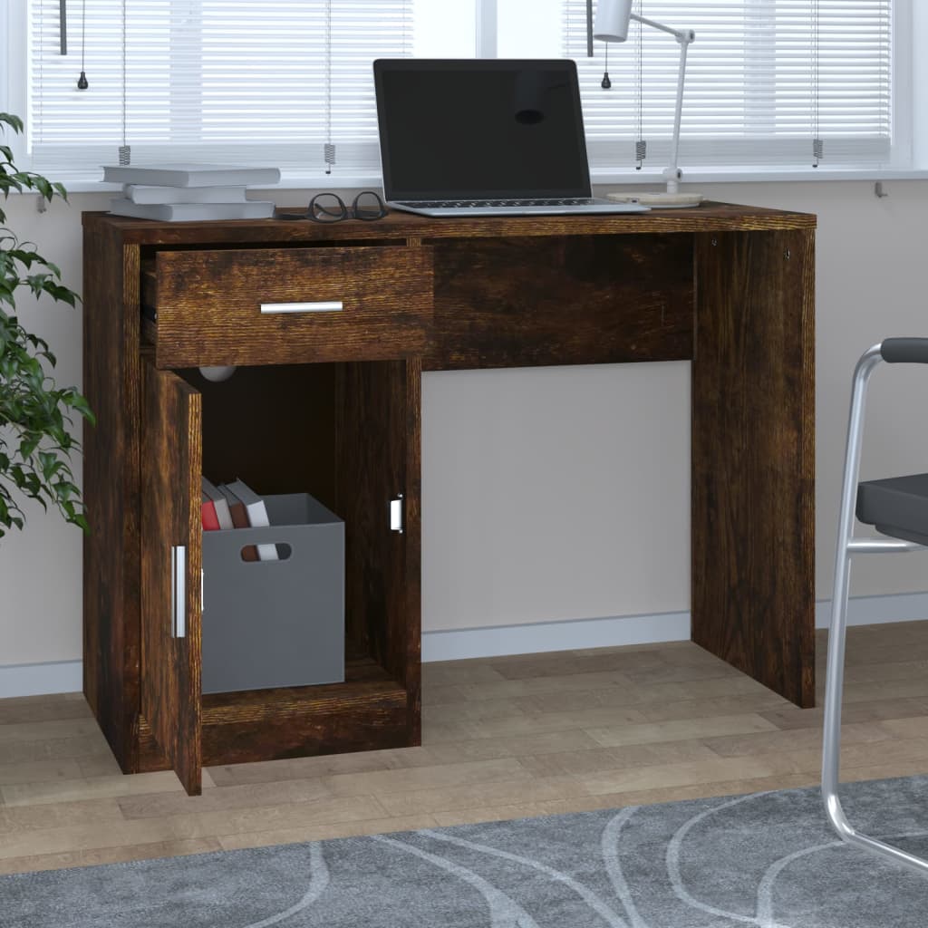 Bureau avec rangement chêne fumé 100x40x73 cm