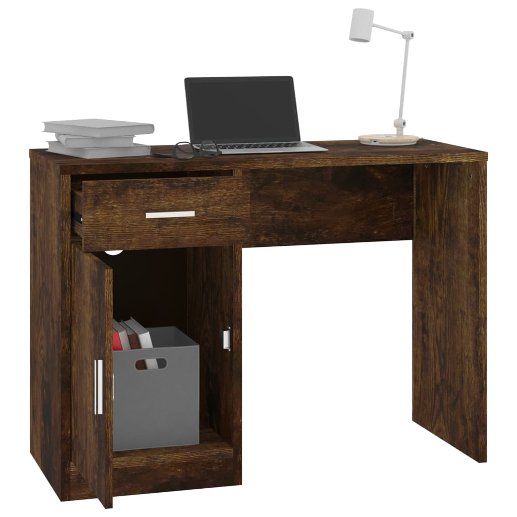 Bureau avec rangement chêne fumé 100x40x73 cm