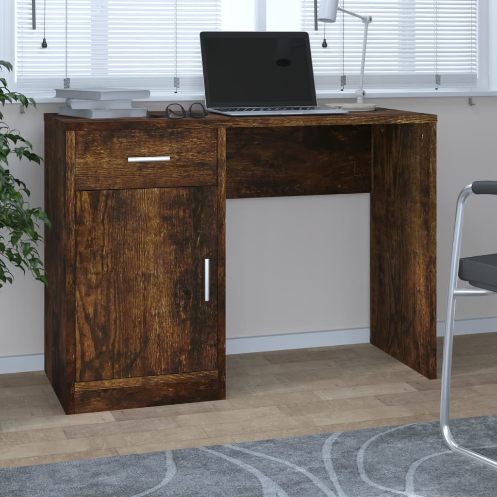 Bureau avec rangement chêne fumé 100x40x73 cm