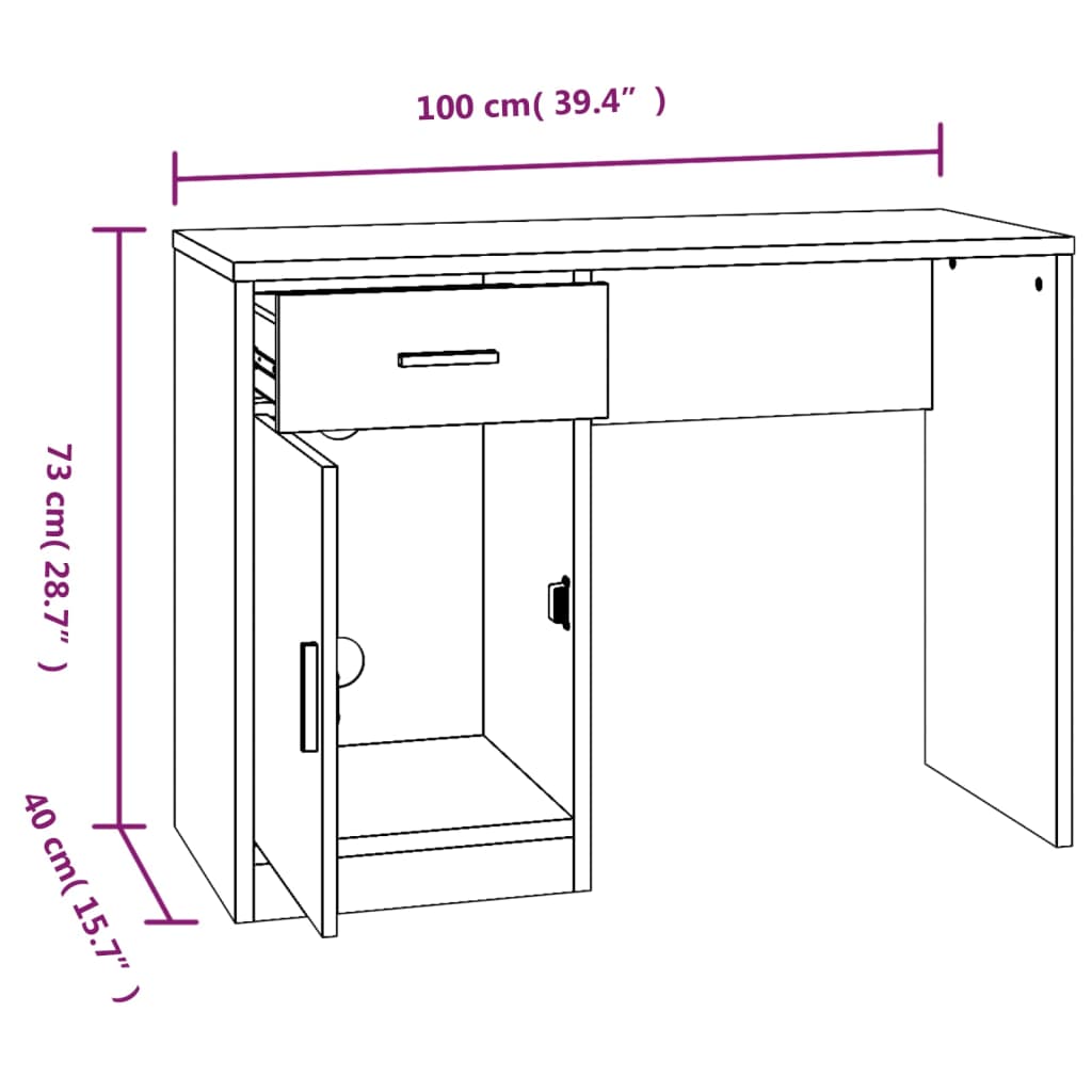 Bureau avec rangement Gris Sonoma 100x40x73 cm