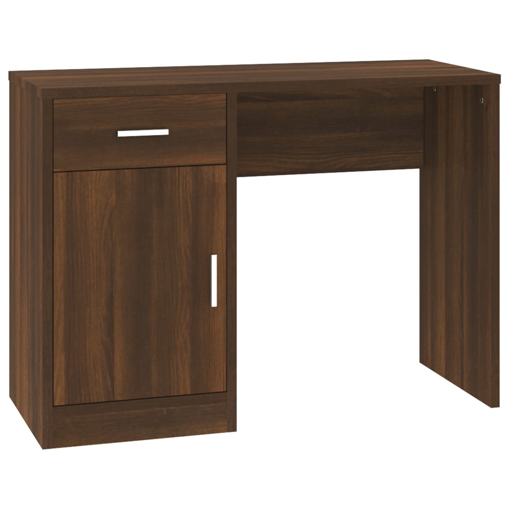 Bureau avec rangement aspect chêne marron 100x40x73 cm