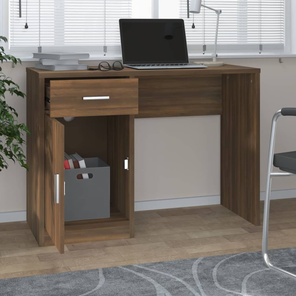 Bureau avec rangement aspect chêne marron 100x40x73 cm