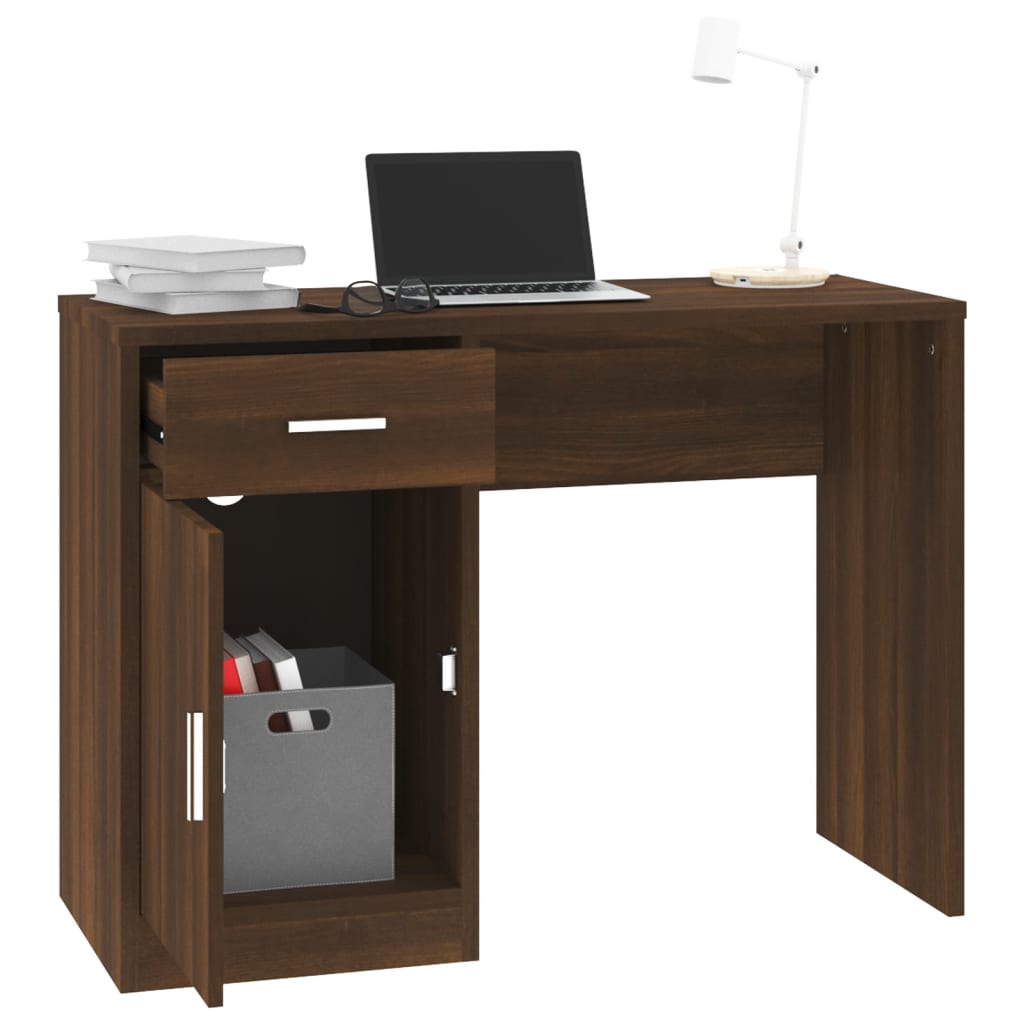 Bureau avec rangement aspect chêne marron 100x40x73 cm