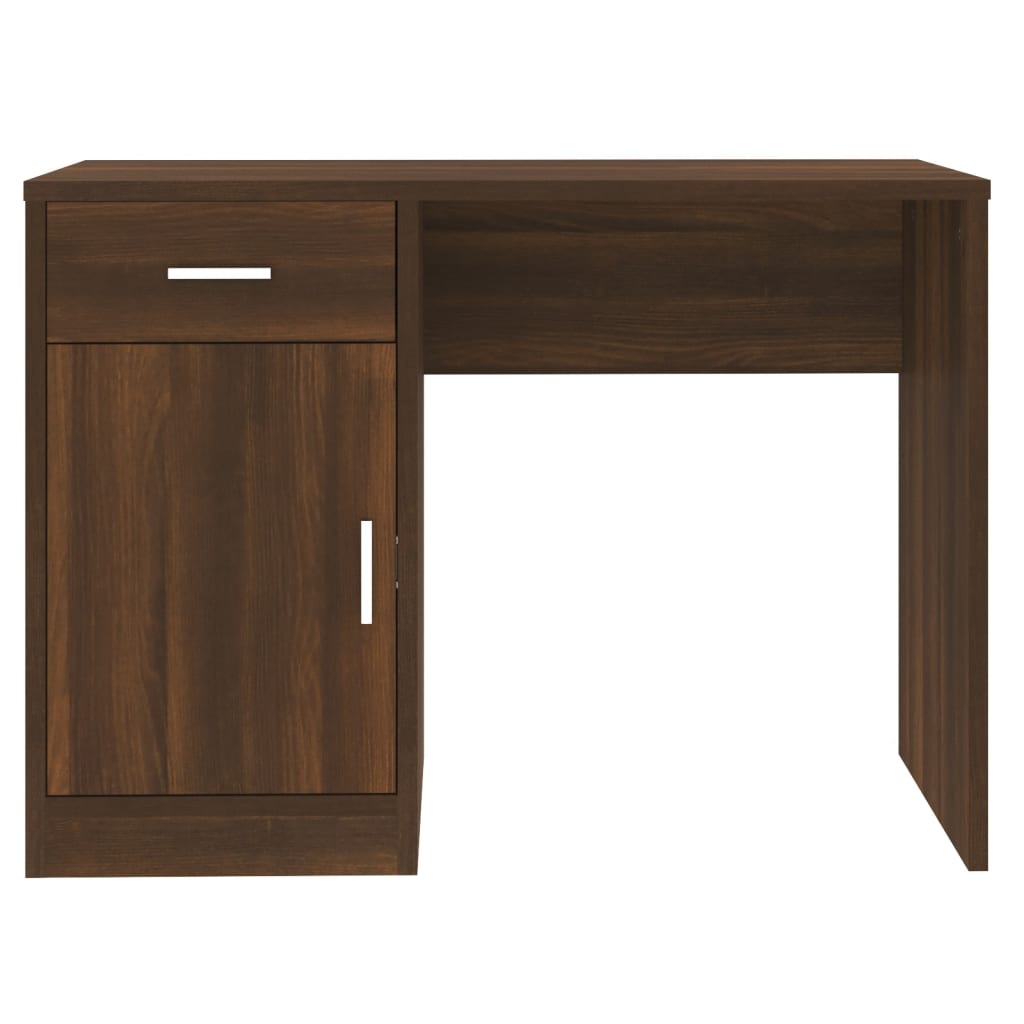 Bureau avec rangement aspect chêne marron 100x40x73 cm