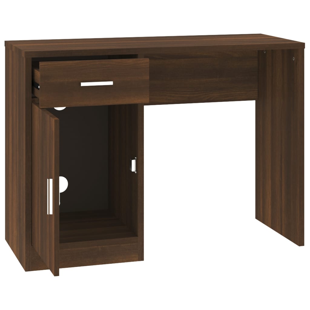 Bureau avec rangement aspect chêne marron 100x40x73 cm