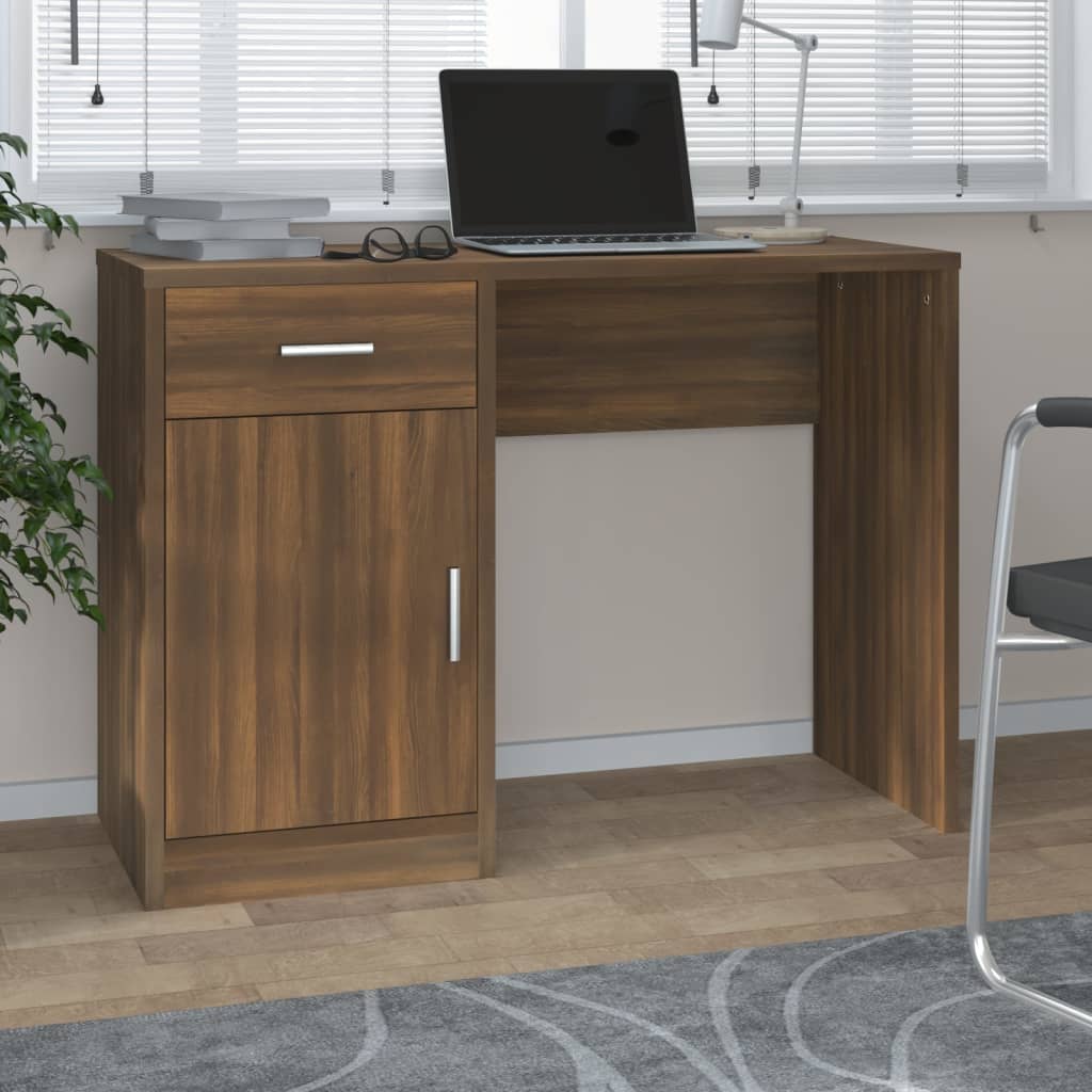 Bureau avec rangement aspect chêne marron 100x40x73 cm