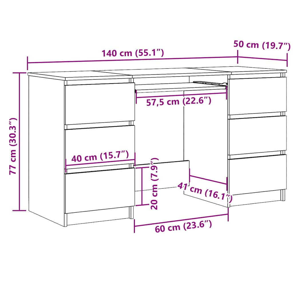 Desk Smoked Oak 140x50x77 cm Engineered Wood