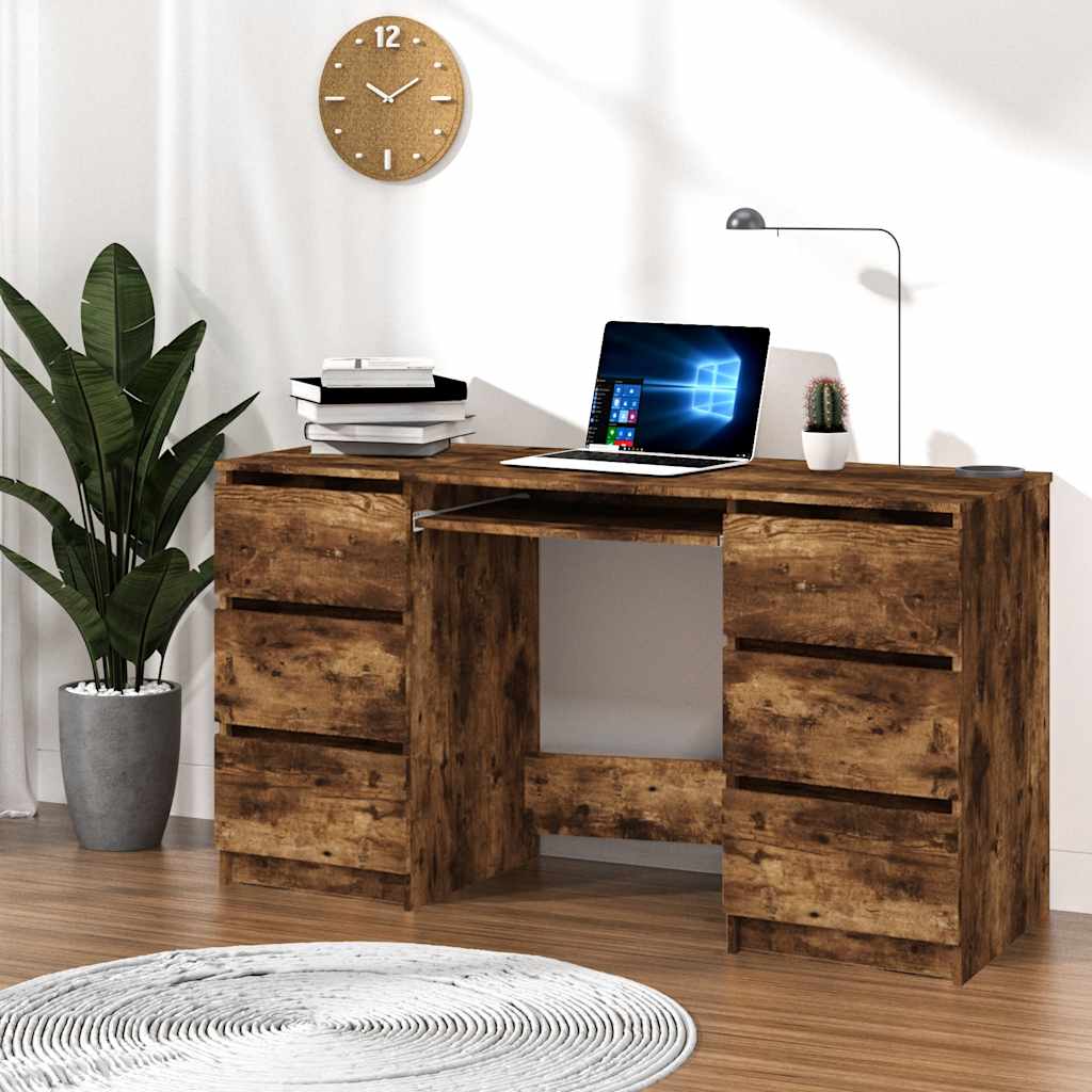 Desk Smoked Oak 140x50x77 cm Engineered Wood