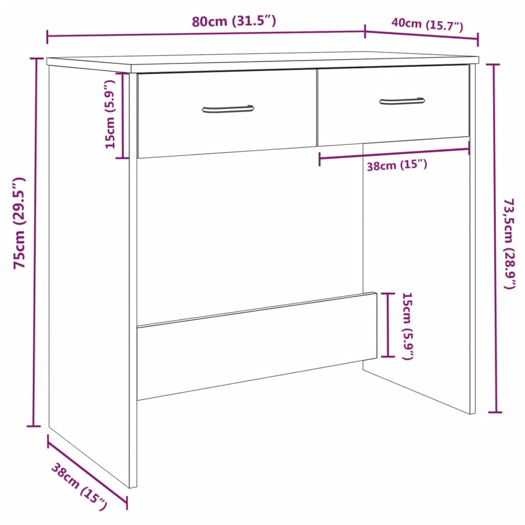 Bureau Chêne fumé 80x40x75 cm Matériau à base de bois