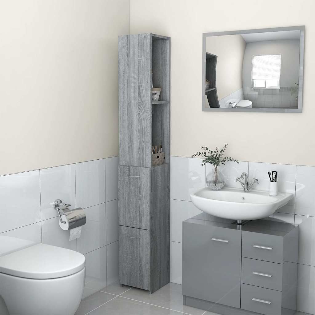 Badschrank Grau Sonoma 25x26,5x170 cm Holzwerkstoff
