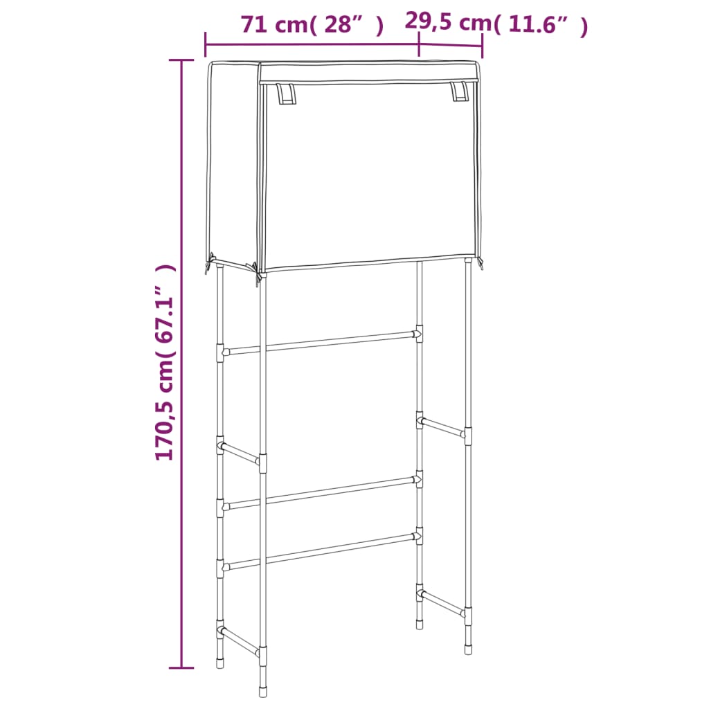 Étagère pour machine à laver 2 tablettes Noir 71x29,5x170,5 cm Fer