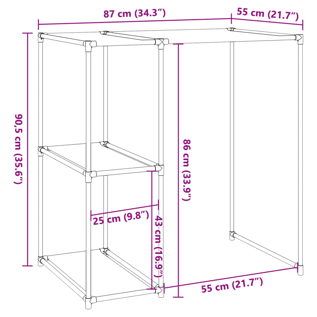 Étagère de machine à laver noire 87x55x90,5 cm Fer