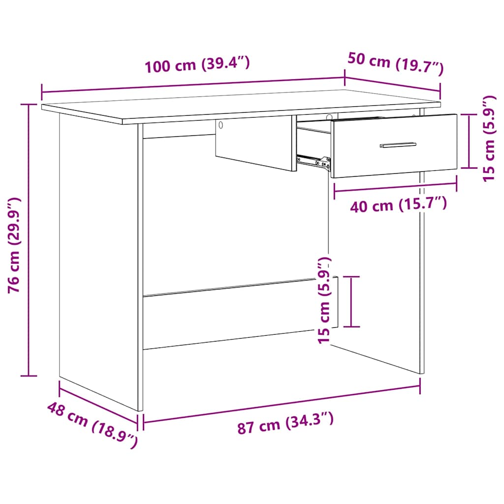 Bureau en chêne fumé 100x50x76 cm Matériau à base de bois