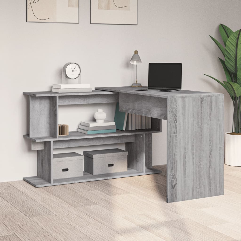 Corner Desk Gray Sonoma 200x50x76 cm Wood Material