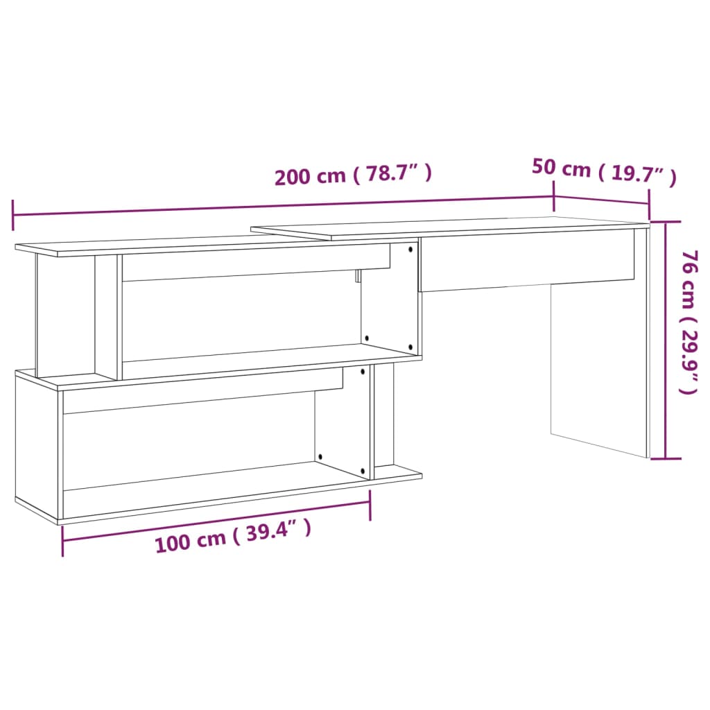 Corner Desk Brown Oak Effect 200x50x76 cm Engineered Wood