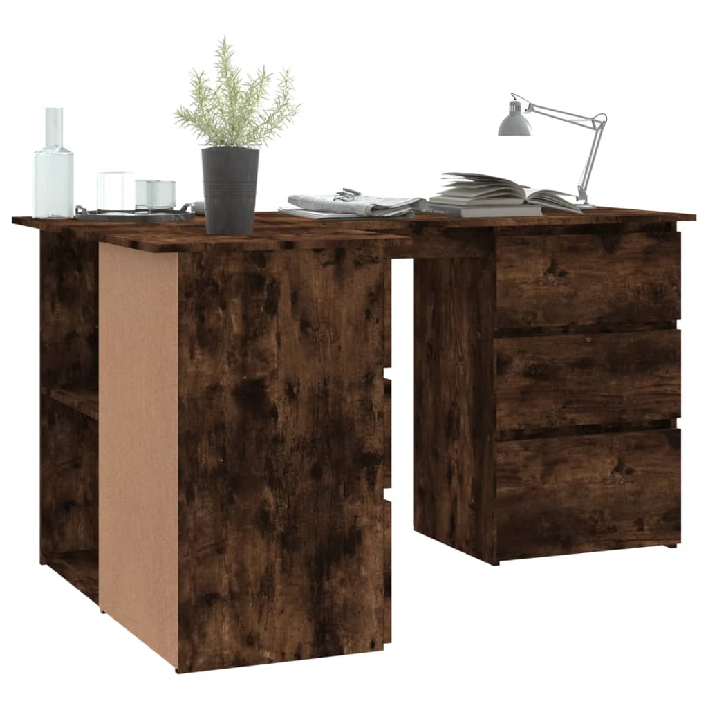 Bureau d'angle en chêne fumé 145x100x76 cm Matériau à base de bois