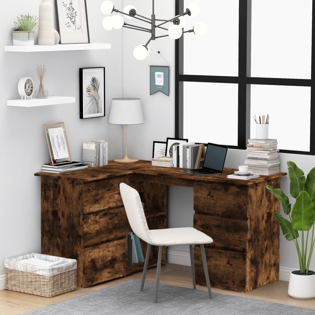 Bureau d'angle en chêne fumé 145x100x76 cm Matériau à base de bois