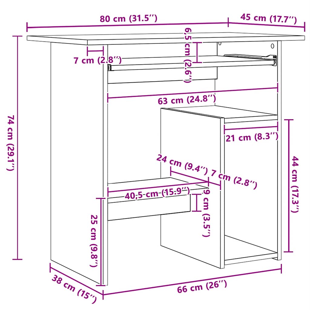 Bureau Chêne fumé 80x45x74 cm Matériau à base de bois