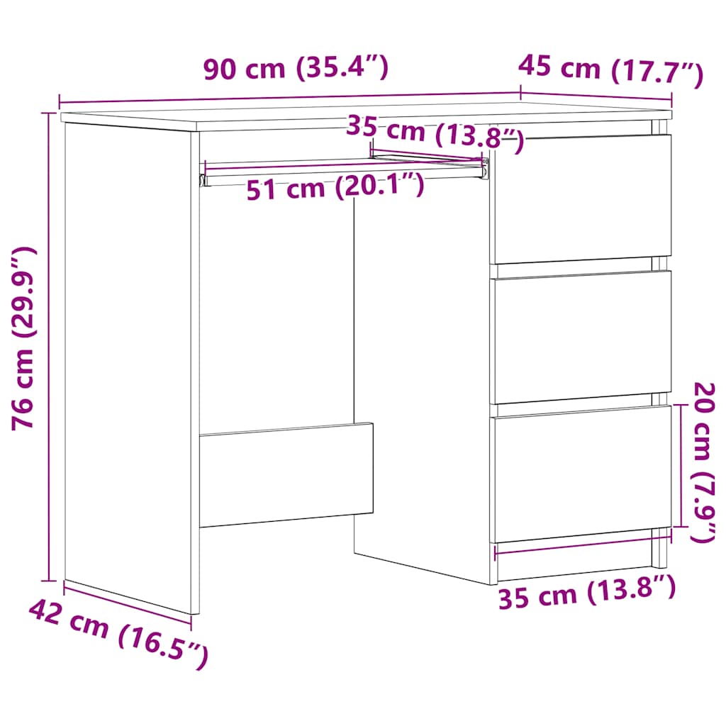 Bureau chêne fumé 90x45x76 cm bois d'ingénierie