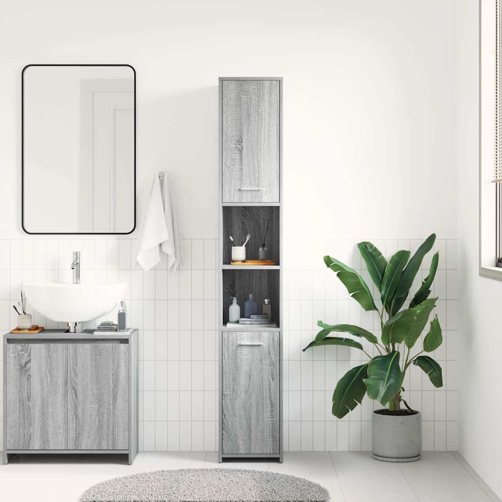 Badezimmerschrank Grau Sonoma 30x30x183,5 cm Holzwerkstoff