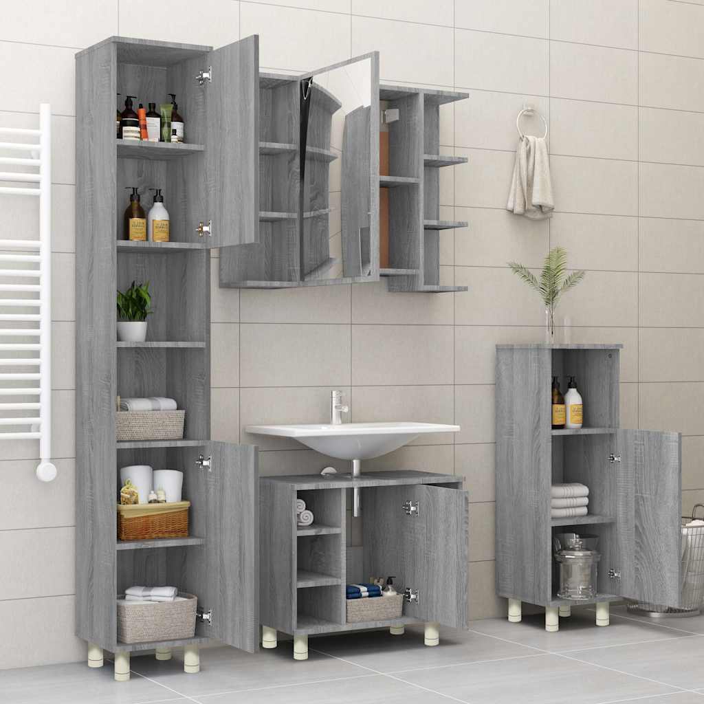 Badschrank Grau Sonoma 30x30x95 cm Holzwerkstoff