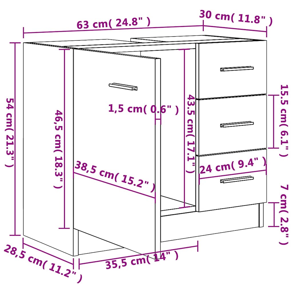 Waschbeckenschrank Grau Sonoma 63x30x54 cm Holzwerkstoff