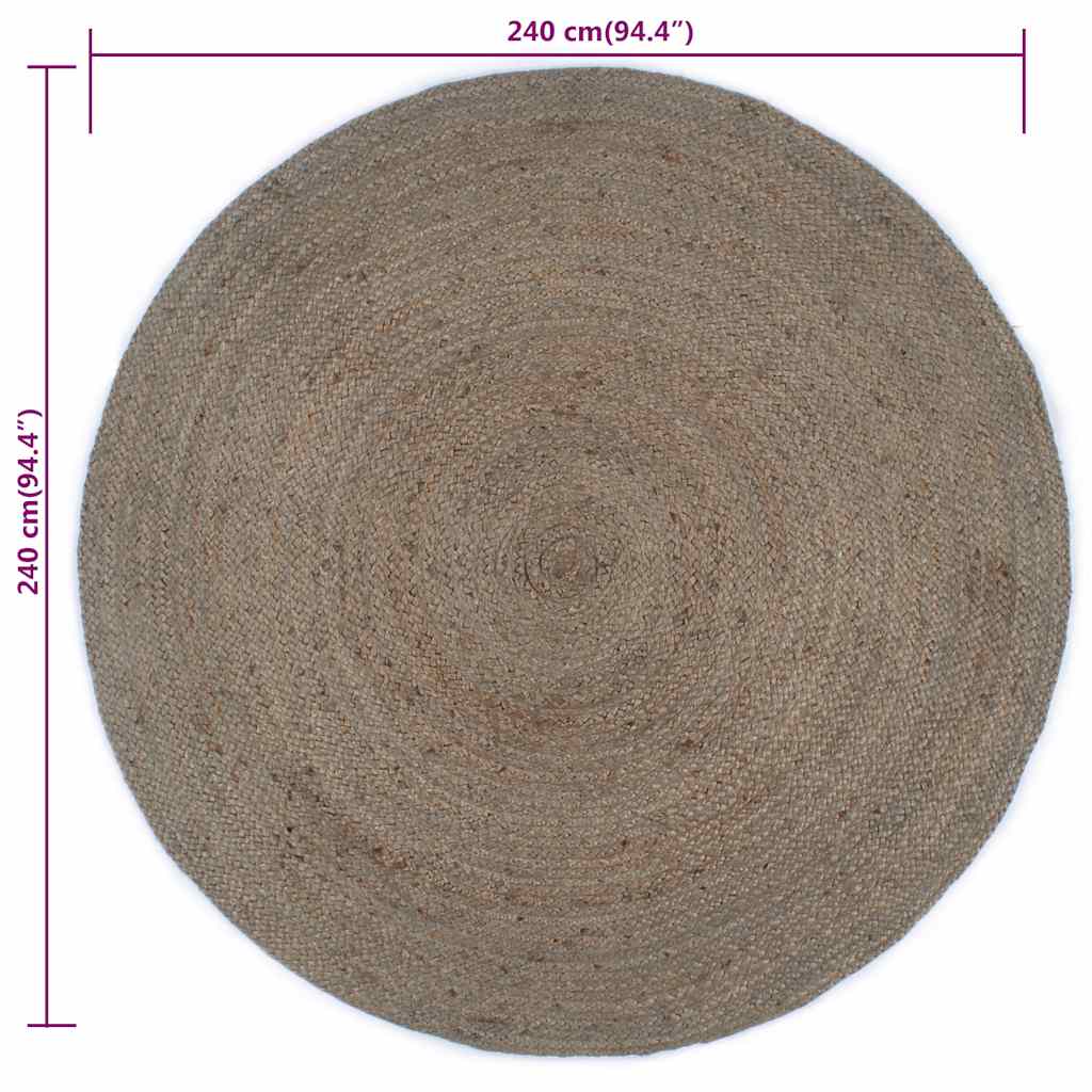 Tapis fait main Jute Rond 240 cm Gris