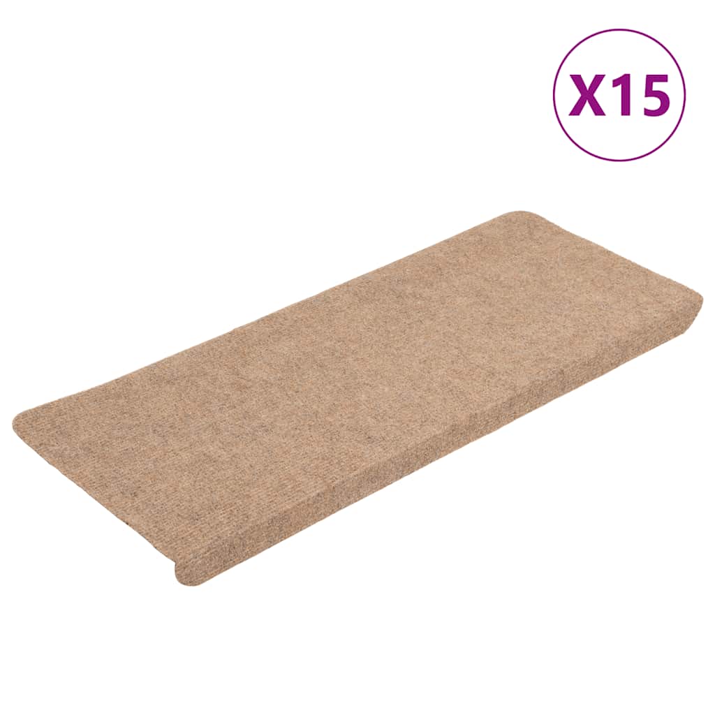 Self-adhesive Stair Mats 15 pcs. 65x24.5x3.5 cm Beige