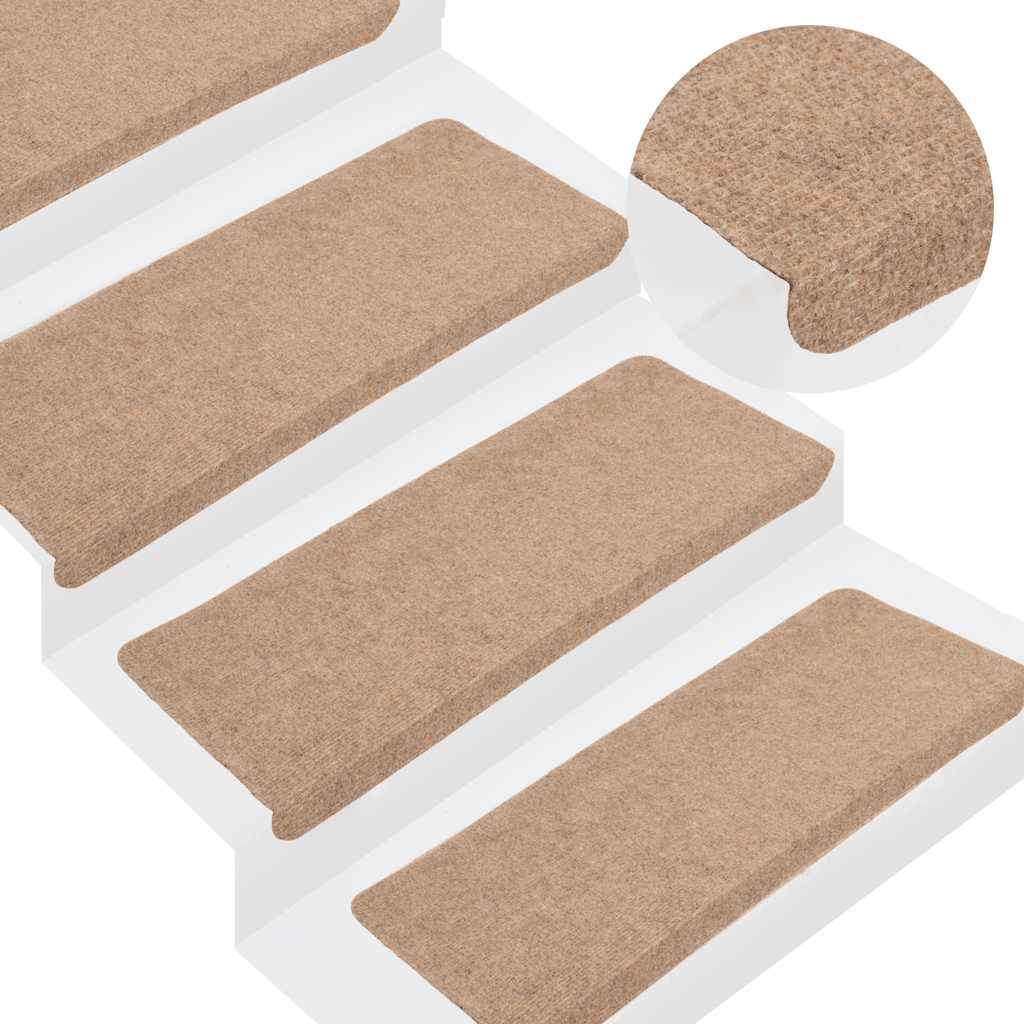 Self-adhesive Stair Mats 15 pcs. 65x24.5x3.5 cm Beige