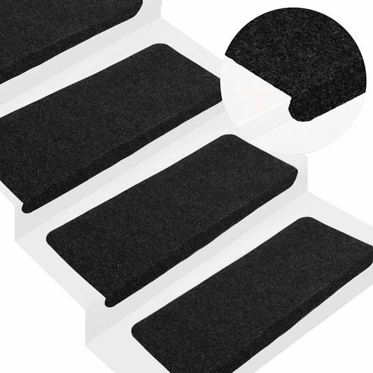 Stair Treads Self-Adhesive 15 Pcs. 65x24.5x3.5 cm Black