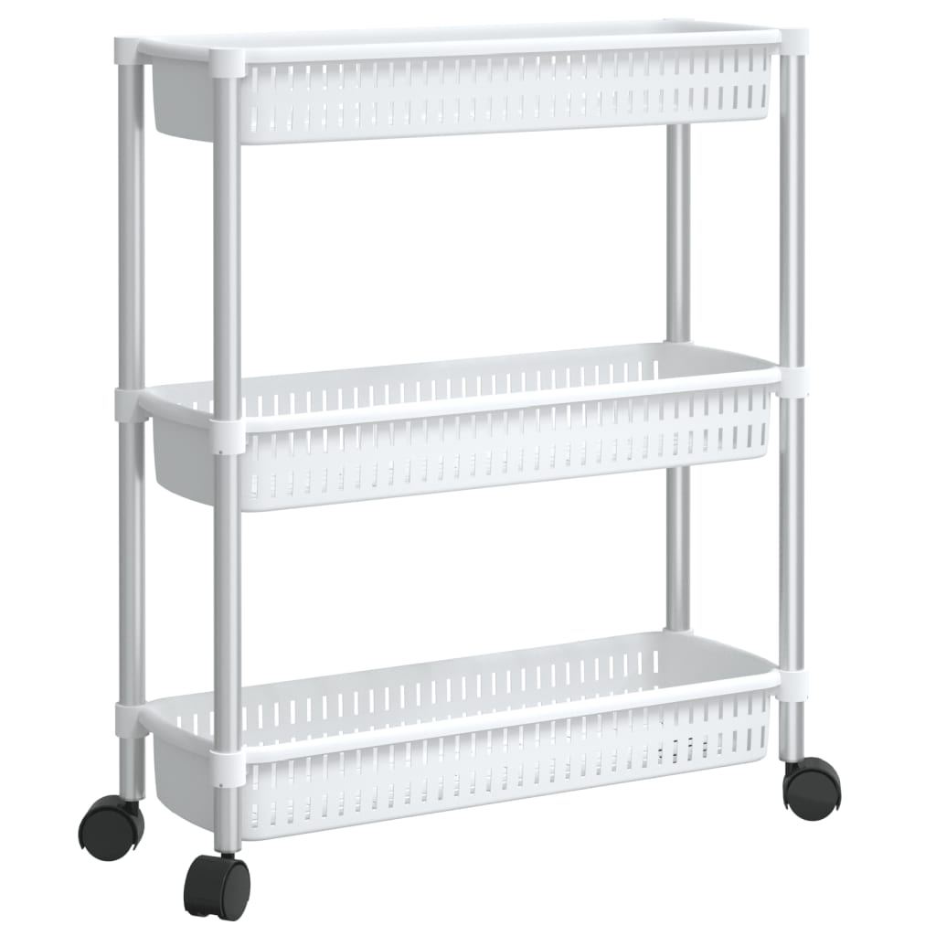 Chariot de rangement 3 niveaux Argent et Blanc Aluminium
