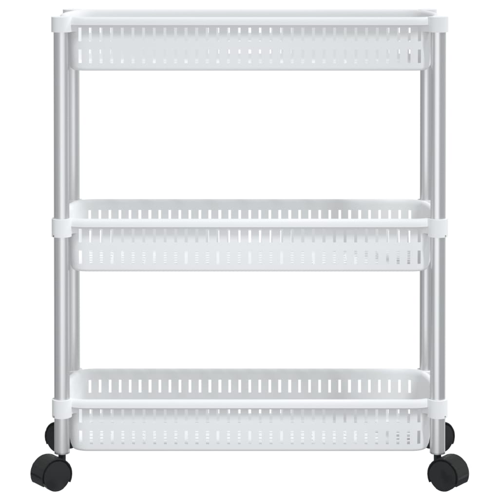 Chariot de rangement 3 niveaux Argent et Blanc Aluminium