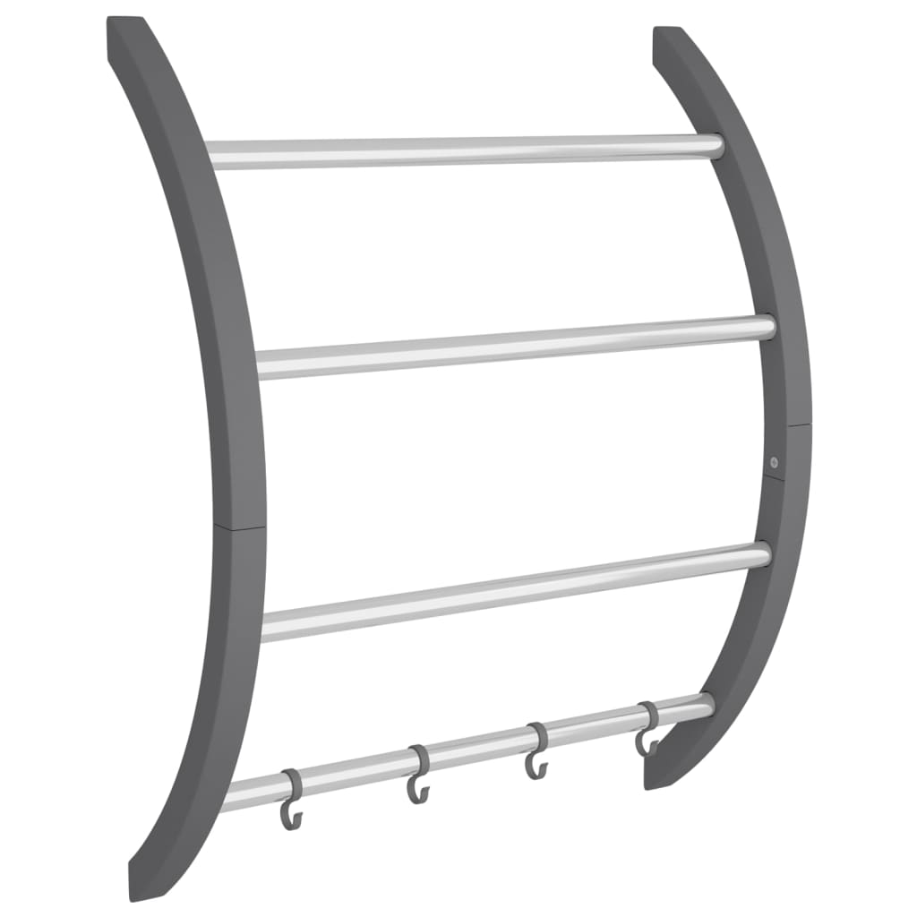 Towel Rack with Hooks Silver 56x16x72 cm Aluminum