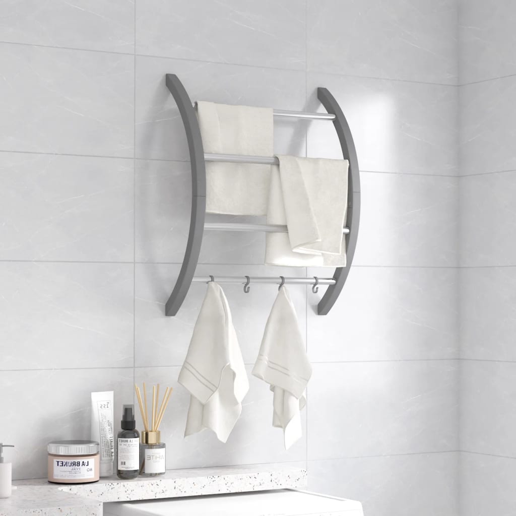 Towel Rack with Hooks Silver 56x16x72 cm Aluminum