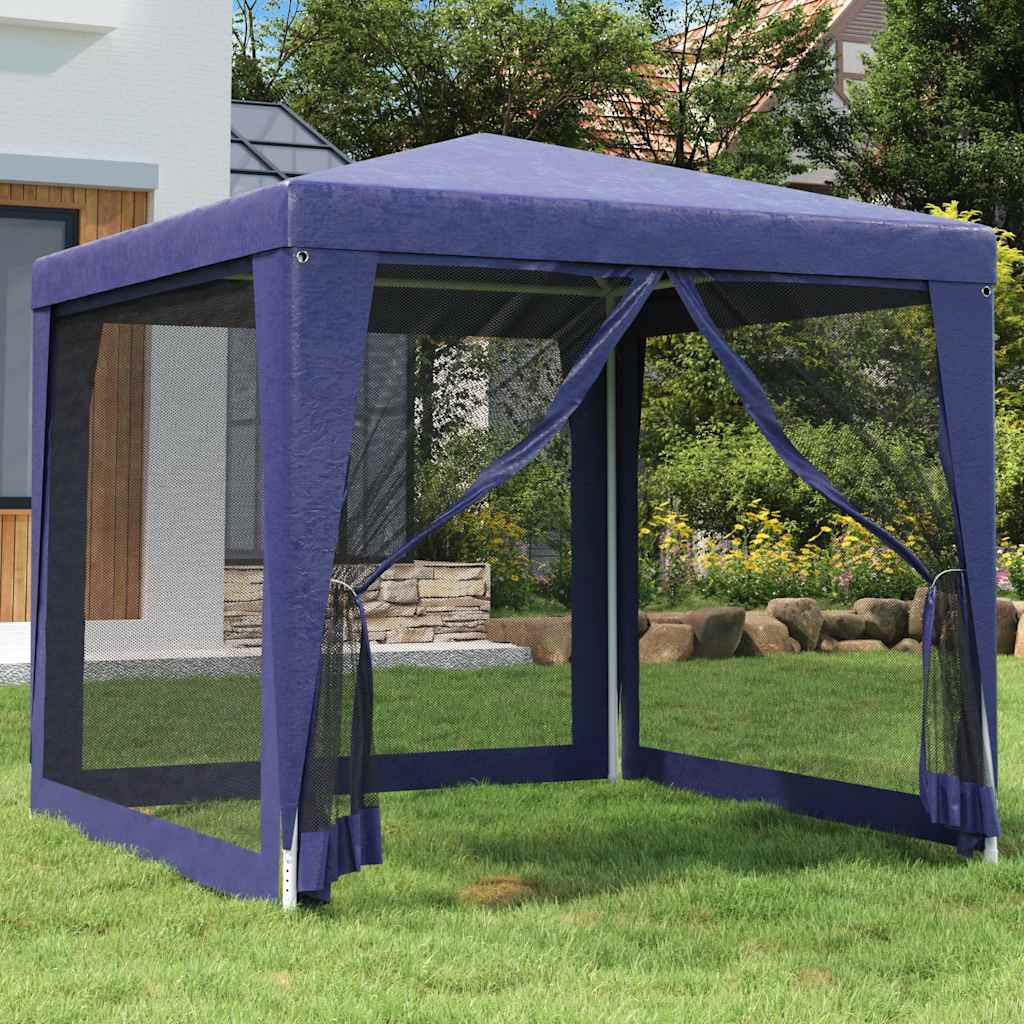 Partyzelt mit 4 Mesh-Seitenwänden Blau 2,5x2,5 m HDPE
