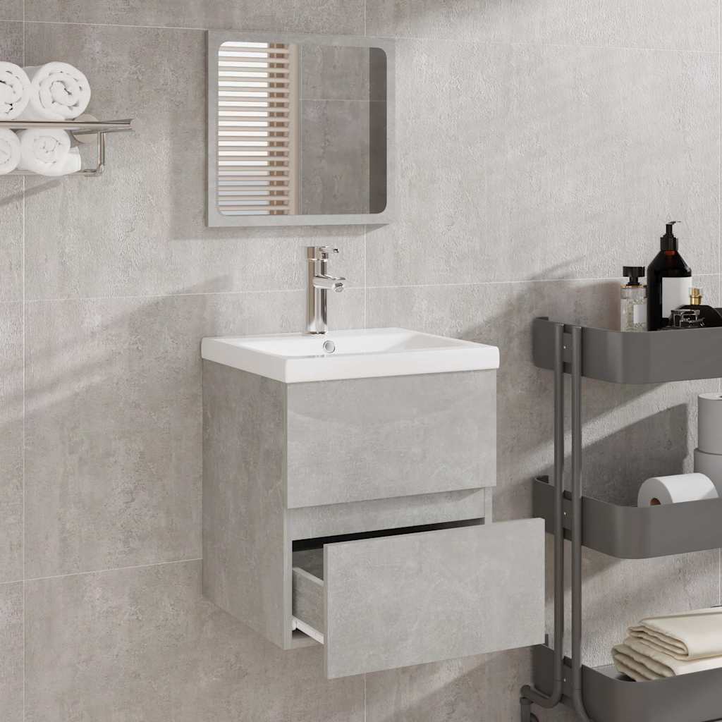 Badschrank mit Spiegel Betongrau Holzwerkstoff