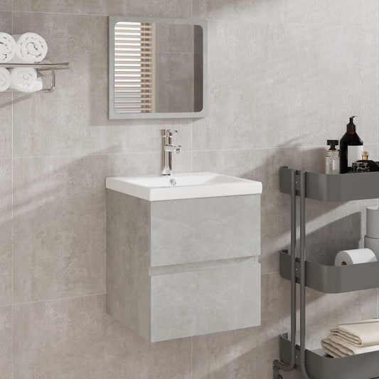 Badschrank mit Spiegel Betongrau Holzwerkstoff
